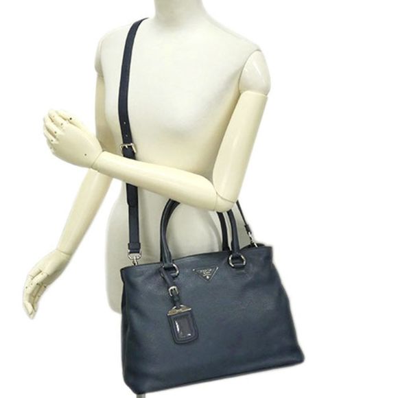 Prada Saffiano Lux 2 Way Handbag Shoulderbag Silver Hardware Navy - Picture 5 of 10
